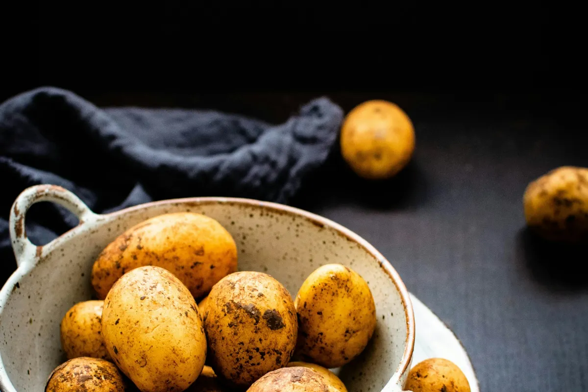 New potatoes in a ceramic bowl